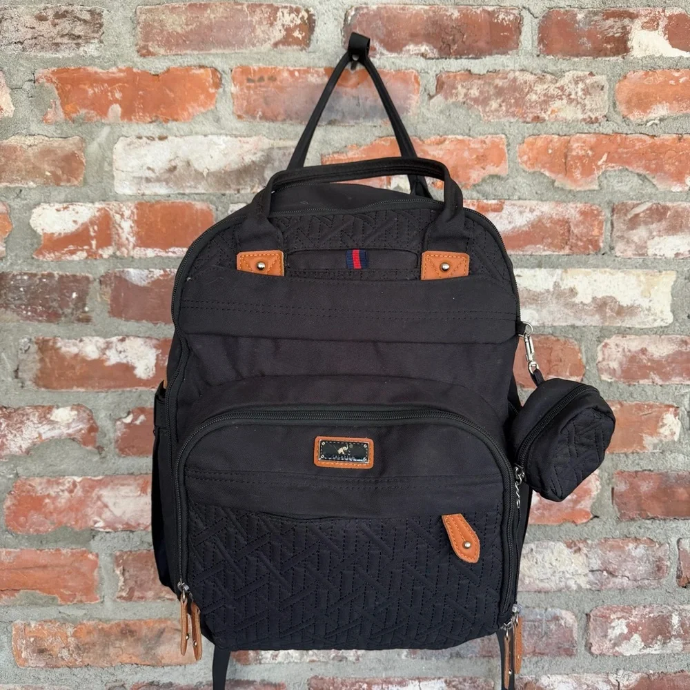 Leleblum Black Quilted Diaper Bag Backpack Travel Laptop‎ Bag Pacifier Pouch